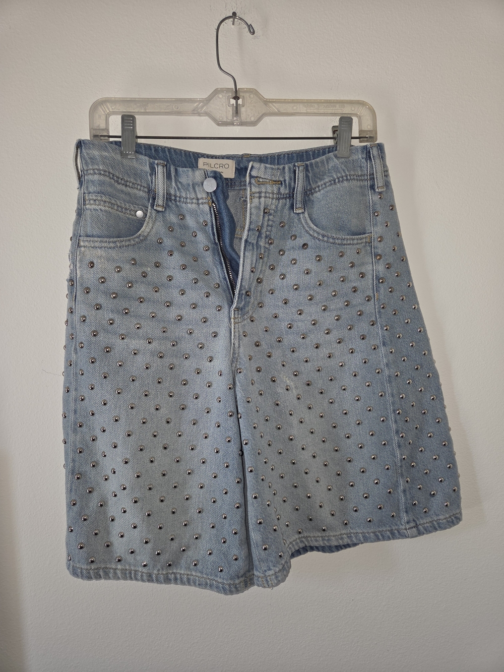 Pilcro Light Blue Studded Denim Mini Shorts